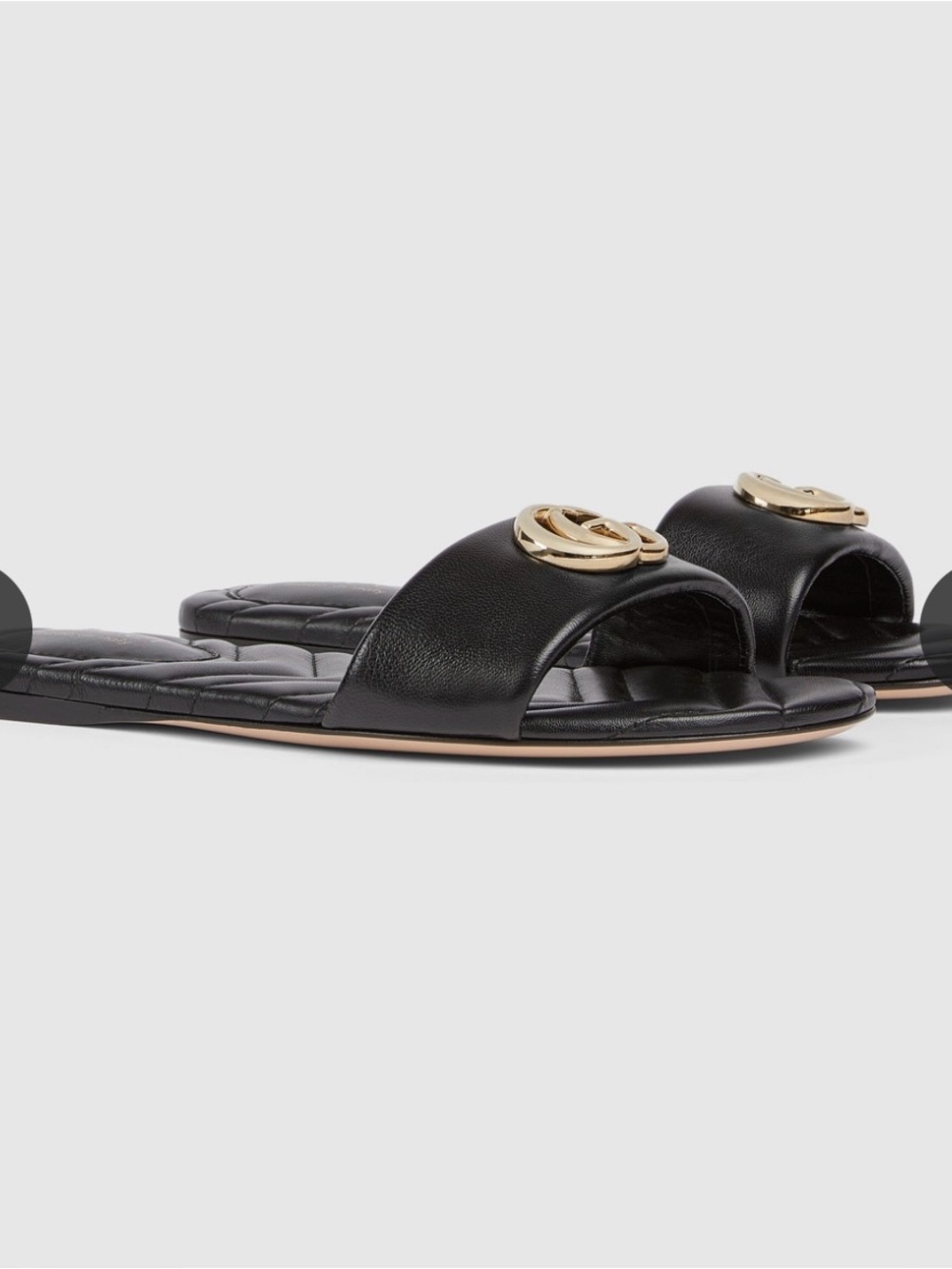Gucci Leather Slide Sandals with Gold Emblem - Black